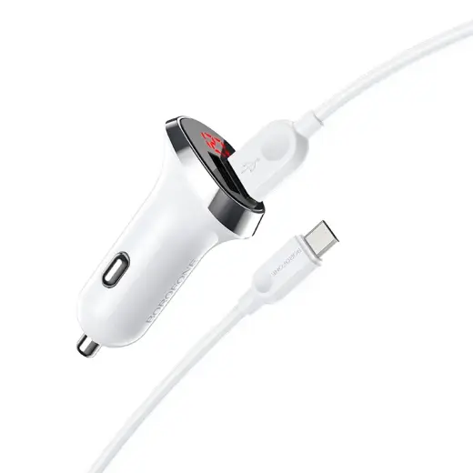 Borofone BZ15 Auspicious car charger | 12W | USB-A | with MicroUSB cable included | with LCD display | white