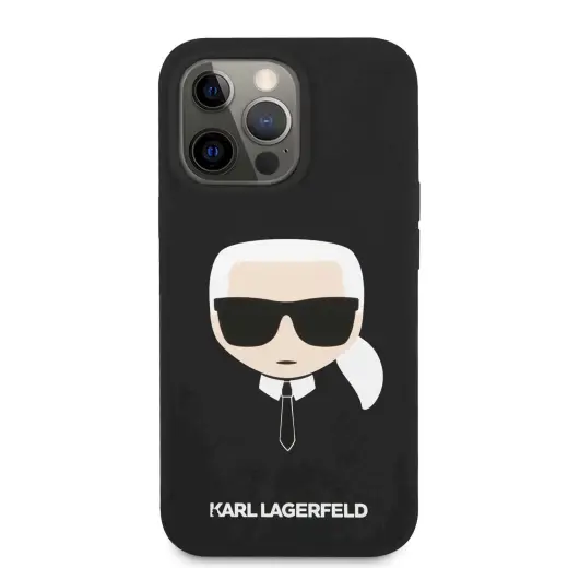 KLHCP13XSLKHBK Karl Lagerfeld Liquid Silicone Karl Head Case for iPhone 13 Pro Max Black