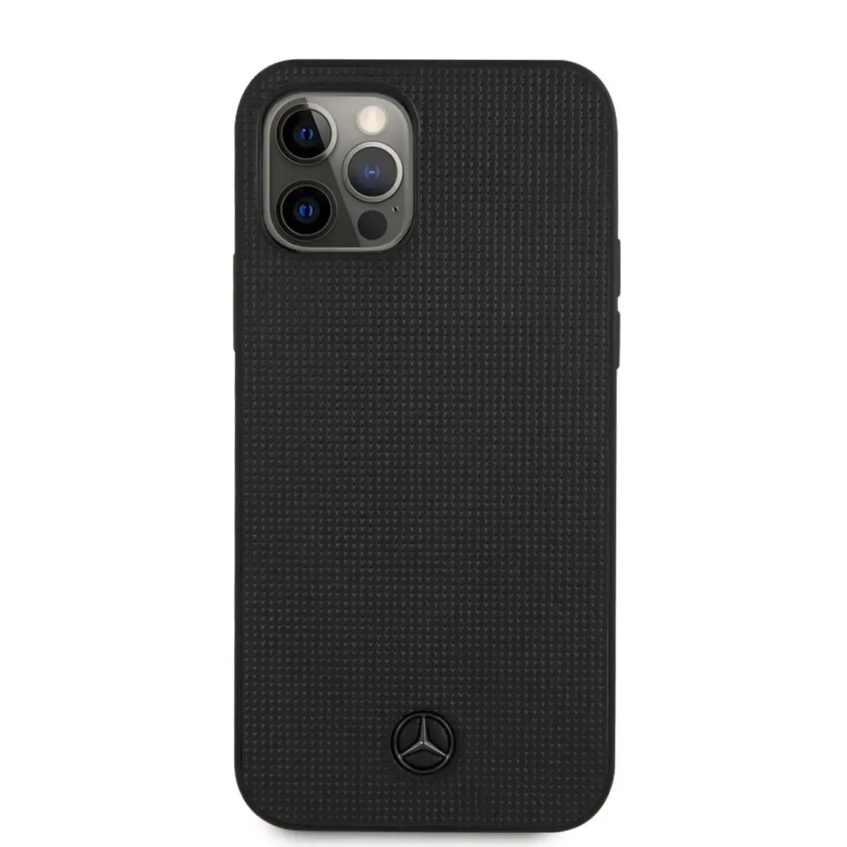 MEHCP12MMBLBK Mercedes Leather Meshed Effect Hard Case for iPhone 12|12 Pro 6.1 Black
