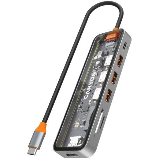 CANYON hub DS-13 7in1 4k USB-C Transparent Space Grey