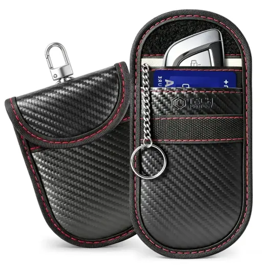 TECH-PROTECT KLR100 POUCH KEYLESS RFID SIGNAL BLOCKER CASE CARBON BLACK/RED