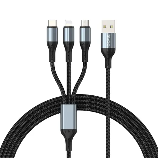 BWOO X274 3-in-1 datu pārraides un uzlādes vads | USB-A uz USB-C, Lightning, Micro USB | 15W