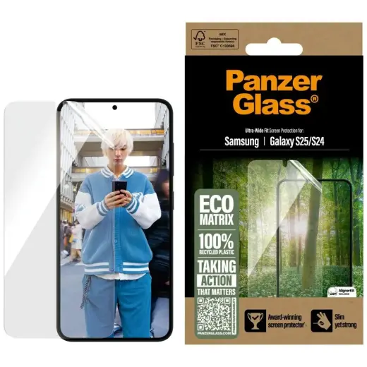 PanzerGlass Eco Matrix tempered glass for phone Samsung Galaxy S25 Ultra-Wide Fit