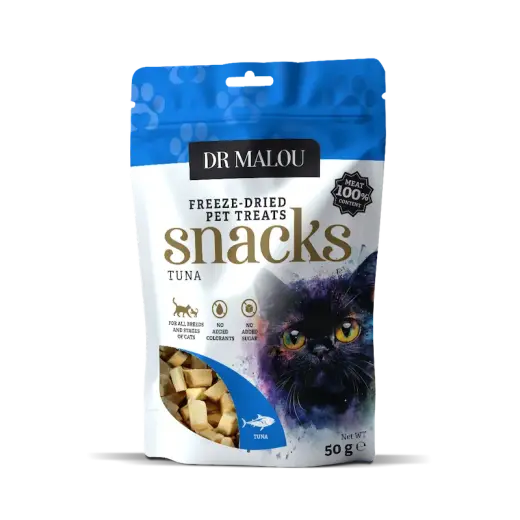 Gardumi kaķiem - DR Malou, Meat treats for cats, cubes, 100% freeze-dried tuna meat, 50g