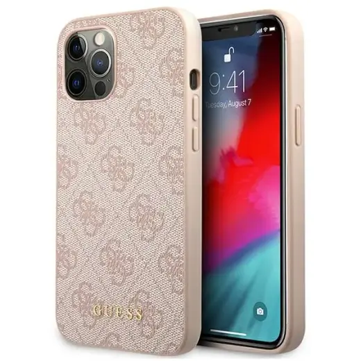 Guess GUHCP12LG4GFPI iPhone 12 Pro Max 6,7" różowy|pink hard case 4G Metal Gold Logo