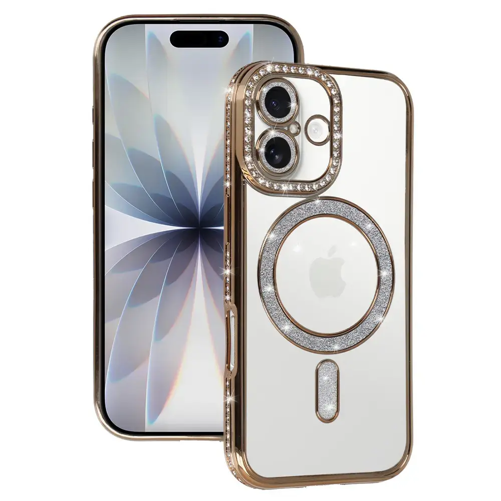 Bling maciņš ar MagSafe atbalstu telefonam iPhone 17 zelta krāsā