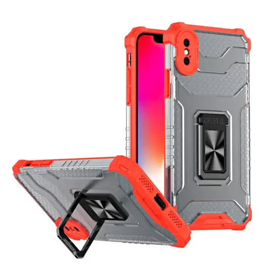 Crystal Ring Tough Rugged phone case with stand for iPhone XS Max red