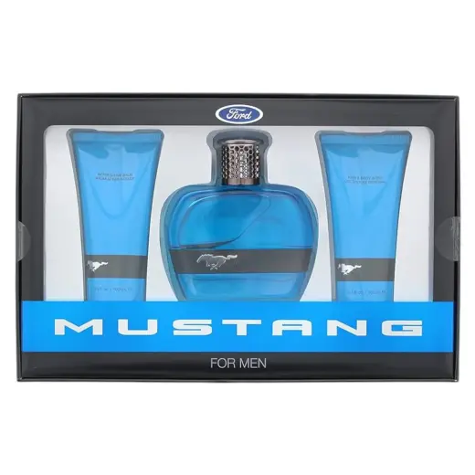 Set Ford: Mustang Blue, Eau De Toilette, For Men, 100 ml + Mustang Blue, Hydrating, After-Shave Balm, 100 ml + Mustang Blue, Hydrating, Body Wash, For Hair & Body, 100 ml