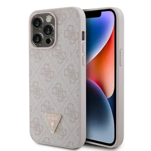 Guess GUHCP15XP4TDPP iPhone 15 Pro Max 6.7" pink|pink hardcase Leather 4G Diamond Triangle