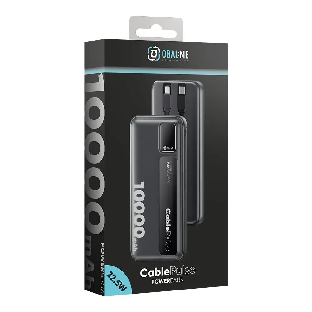 OBAL:ME CablePulse ārējais akumulators (powerbank) | 10 000 mAh | 22.5W | USB-C, Lightning | melns