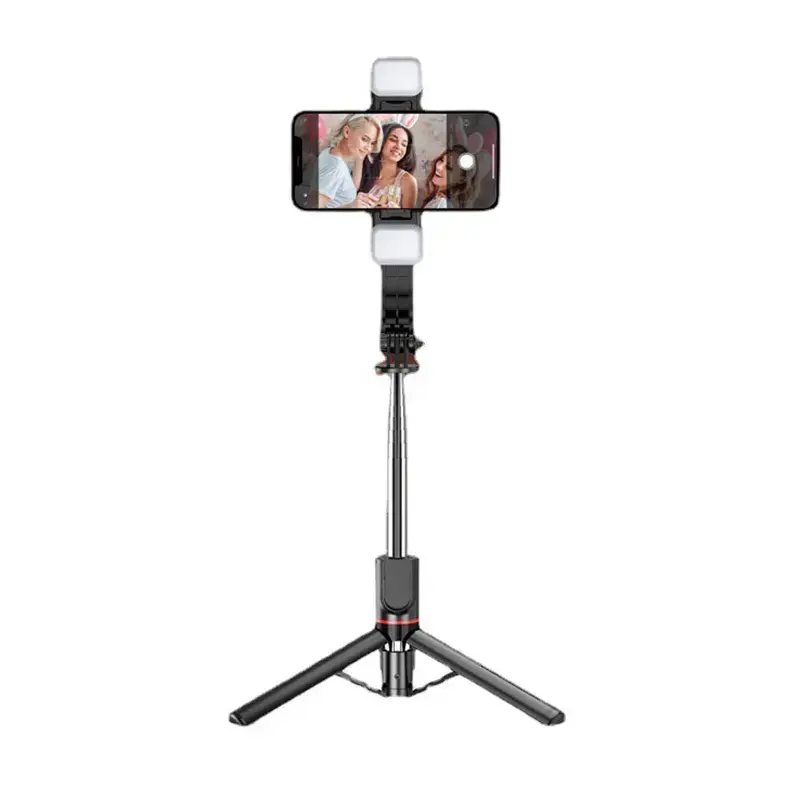 Selfie Stick - with detachable lamps, tripod and bluetooth remote control - L13D Black