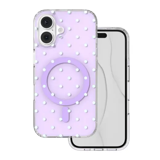 Bubble Dots Mag telefoni ümbris MagSafe toega iPhone 16 lilla
