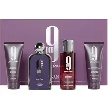 Afnan 9PM Pour Femme Dárková sada EDP 100 ml, sprchový gel 100 ml, tělový závoj 150 ml a tělové mléko 100 ml