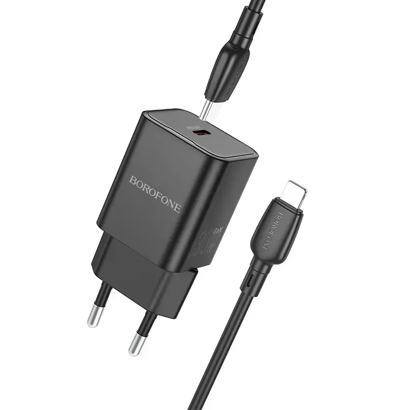 Borofone BN13 travel charger | 30W | PD | USB-C | with Lightning cable included | black