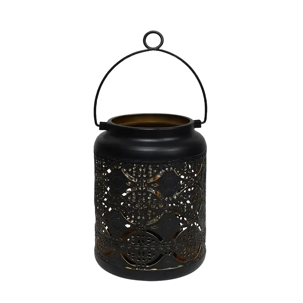 Garden Lantern with LED on batteries, 12x12x17cm, black