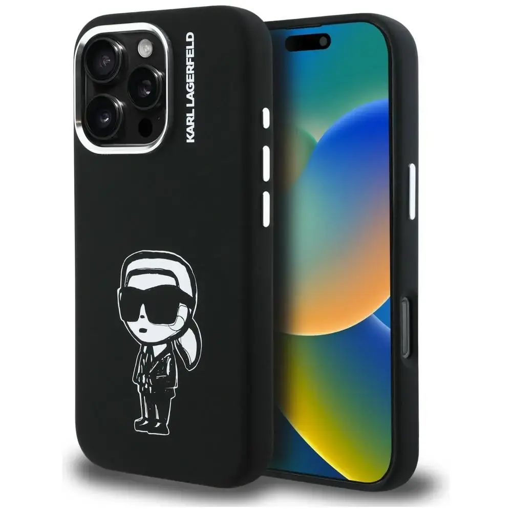 Karl Lagerfeld Silicone Karl Sketch maciņš ar MagSafe atbalstu telefonam iPhone 16 Pro Max melns