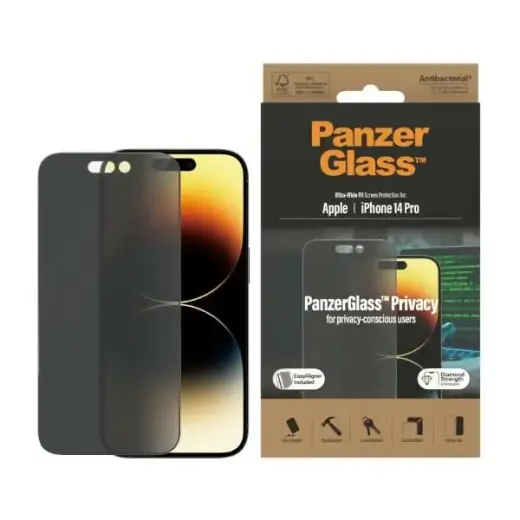 PanzerGlass Privacy karastatud klaas telefonile iPhone 14 Pro 6,1" (privaatsusefekt), komplektis Easy Aligner, P2784