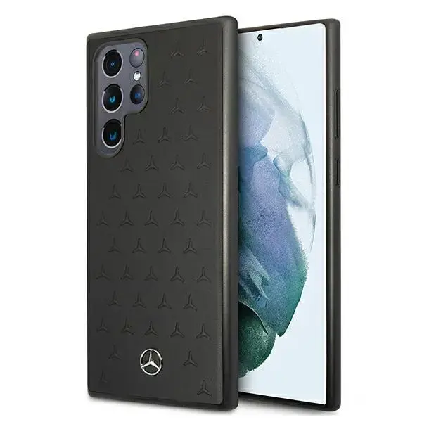 Mercedes MEHCS22LPSQBK S22 Ultra S908 czarny|black hardcase Leather Stars Pattern