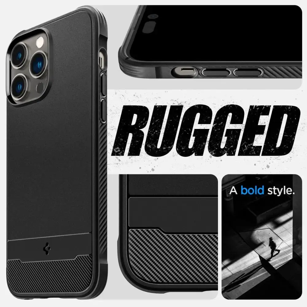 Spigen Rugged Armor Mag telefona maciņš priekš iPhone 14 Pro Max matēti melns ar MagSafe atbalstu