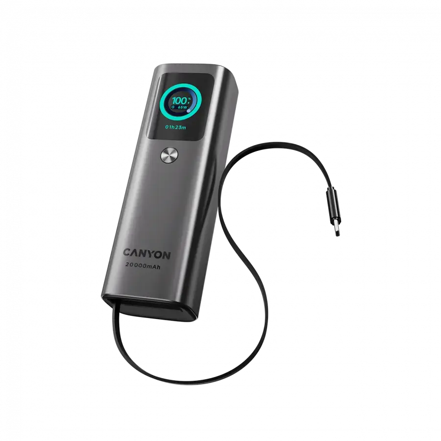 CANYON Built-in cable power bank OnPower 265 20000mAh 165W   Aluminium Dark grey
