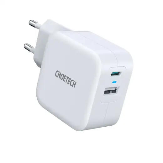 Choetech fast wall charger QC PD 38W 5A USB Type C + USB-A white (PD5002-EU)