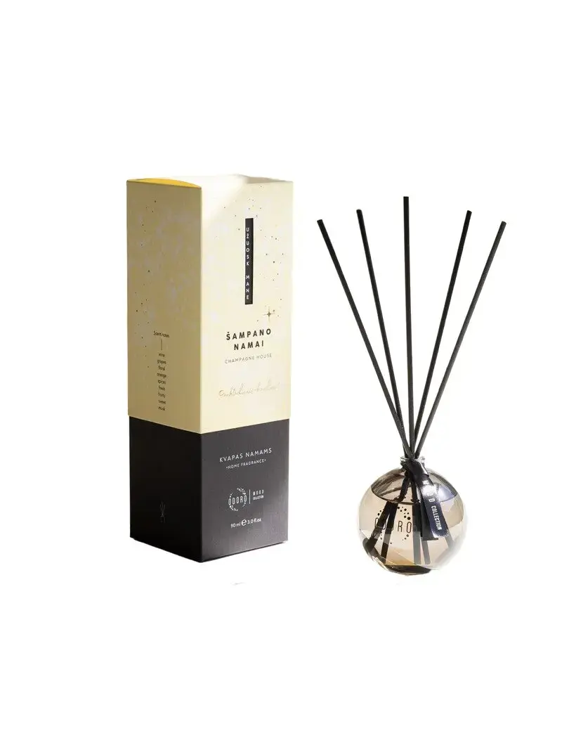 Gaisa atsvaidzinātājs ODORO MOOD "Champagne House", ar kociņiem, 90 ml