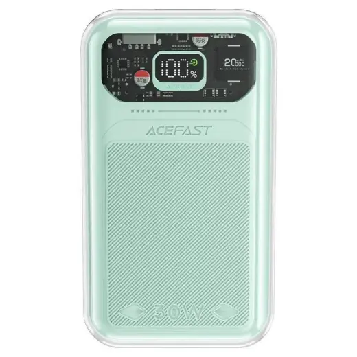 Acefast Sparkling Series M2 external battery (powerbank) | 20000 mAh | 30W | USB-C, USB-A | LED display | green