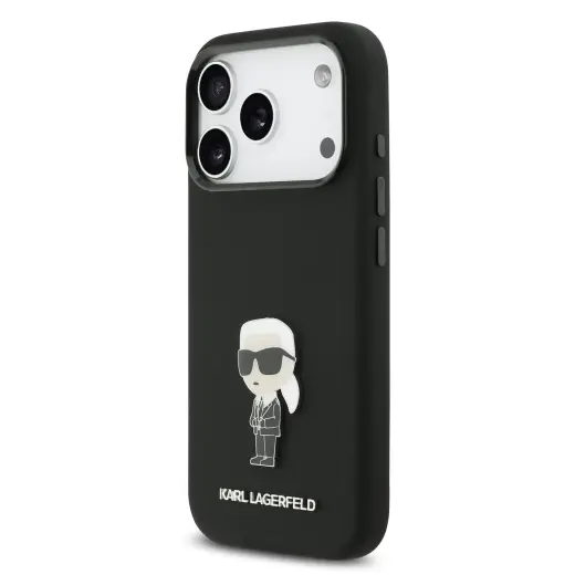 Karl Lagerfeld Liquid Silicone Metal Ikonik Case for iPhone 17 Pro Black