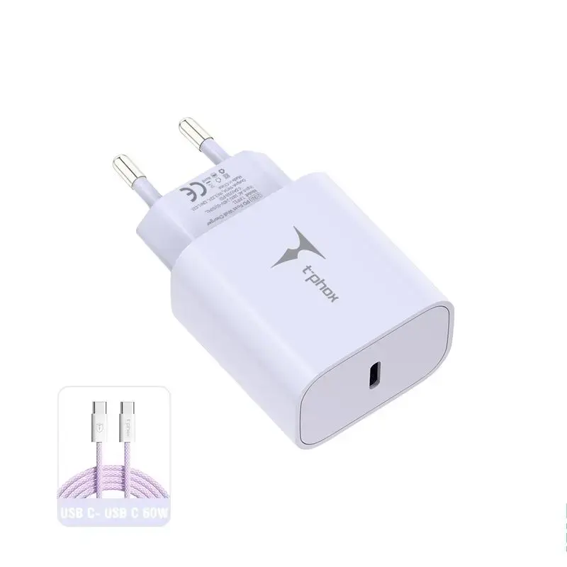 T-PHOX WALL CHARGER MODERATE SERIES T-PP11 20W + USB-C/USB-C 60W CABLE LILAC