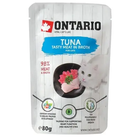 Konservi kaķiem – Ontario Pouch Tuna in Broth, 80 g
