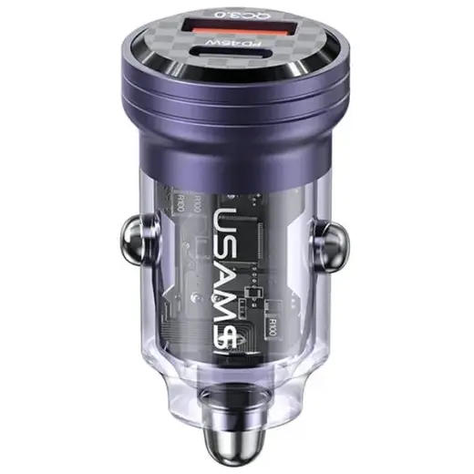 USAMS C35 CC175 automašīnas lādētājs | 45W | USB-A, USB-C | violets