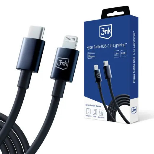 3mk Protection Hyper провод для передачи данных и зарядки | USB-C на Lightning | 20W | 1.2m | чёрный