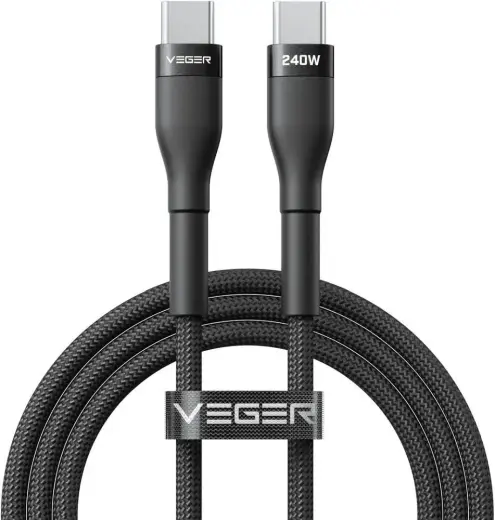 Veger CC03 duomenų perdavimo ir įkrovimo laidas | USB-C į USB-C | PD | 240W | 1.5m | juodas