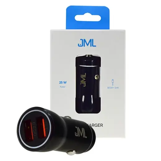 JML CC-108 automašīnas lādētājs Quick Charge 3.0 | 2 x USB | 3A | 25W melns