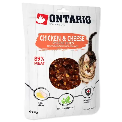 Лакомства для кошек : Ontario Cat Chicken and Cheese Bites 50g.