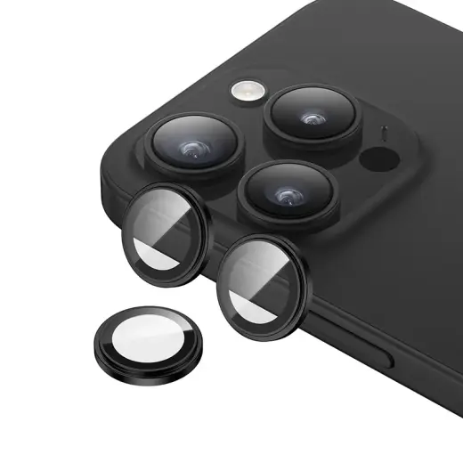 Benks Tempered glass DR Sapphire Lens Protector on camera for Iphone 15 Pro|15 Pro Max (lens 3 pieces) black