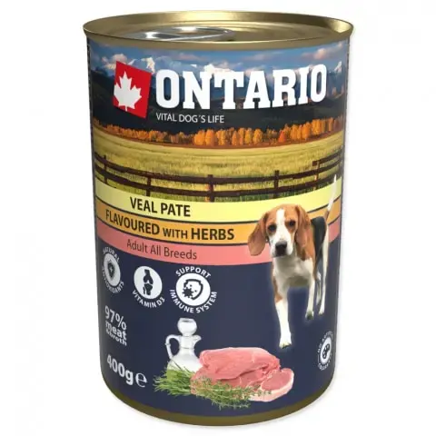 Консервы для собак : Ontario Dog Телячий паштет с травами 400 гр.