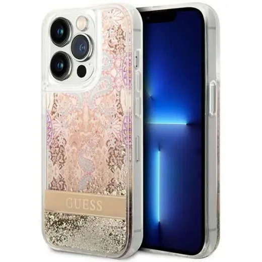 Guess GUHCP14LLFLSD iPhone 14 Pro 6,1" złoty|gold hardcase Paisley Liquid Glitter
