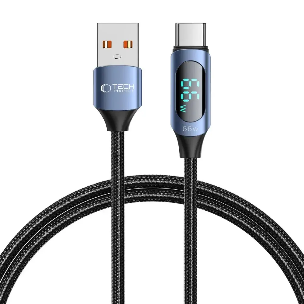 Tech-Protect UltraBoost data transfer and charging cable | USB-A to USB-C | 66W | with LED display | 1m | blue