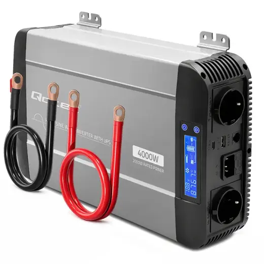 Qoltec Pure Sine Wave Inverter with UPS | 12V to 230V | 2000/4000W | LCD | USB | USB-C | Compatible with LiFePO4 GEL AGM