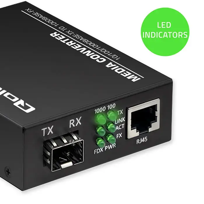 Qoltec Bidirectional Ethernet SWITCH Media Converter 1x RJ45 1x SFP| 1000Mbps | 5V