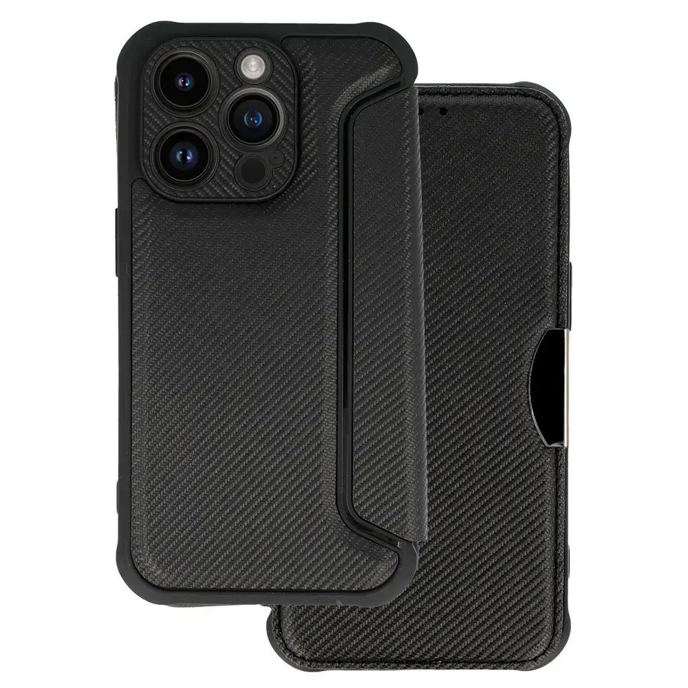 Razor Carbon grāmatveida maciņš telefonam iPhone 14 Pro Max melns
