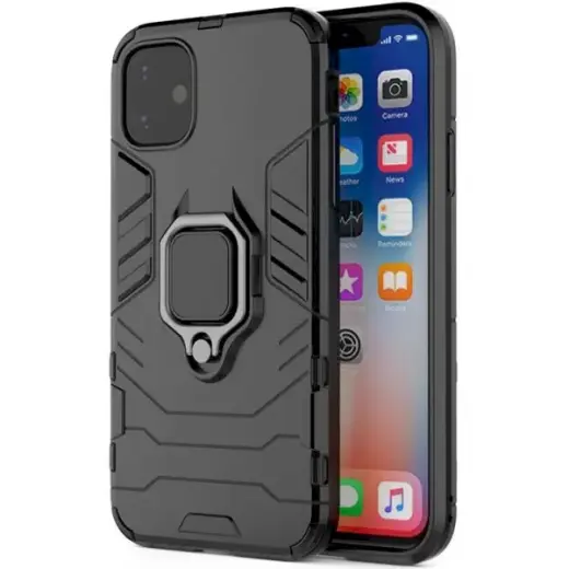 Fusion Armor Ring Back Case Silicone Case With Magnet For Apple iPhone X | XS Black