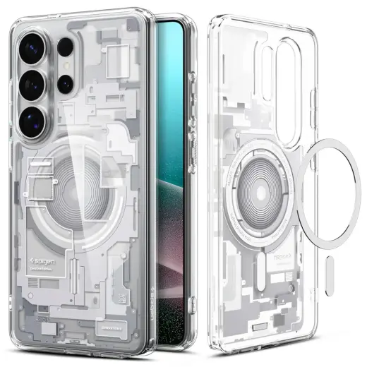 Spigen Ultra Hybrid Mag telefono dėklas su MagSafe palaikymu Samsung Galaxy S26 Ultra (S948) skaidrus baltas