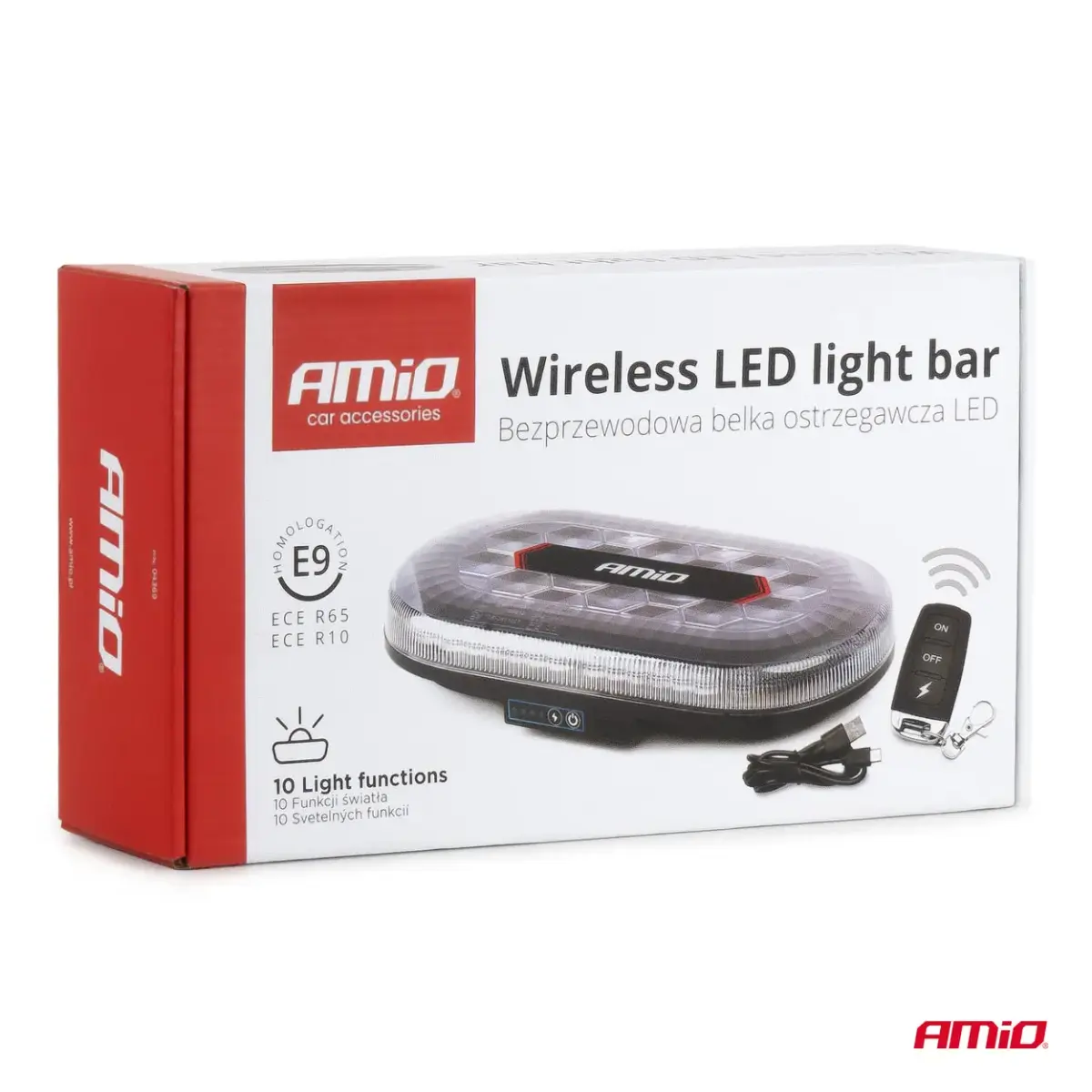 Wireless LED light bar R65 R10 326x186x63 26W 12V 24V AMIO-04369