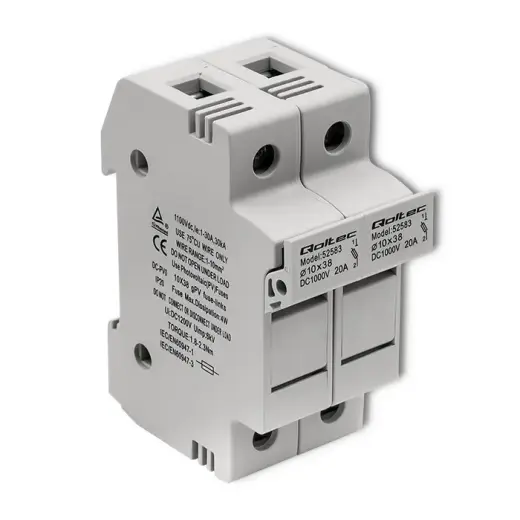 Qoltec Fuse base + DC fuse | 2P|1000V |20A |10x38 |solar