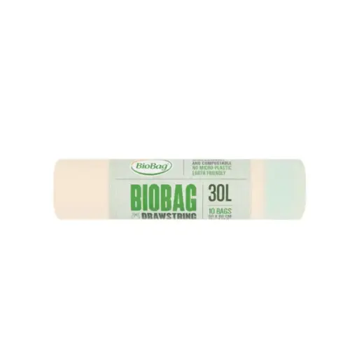 Atkritumu maisi savelkami ar aukliņu kompostējami BioBag 30L (10 gab. rullī) 25mkr. 50x60cm zaļi