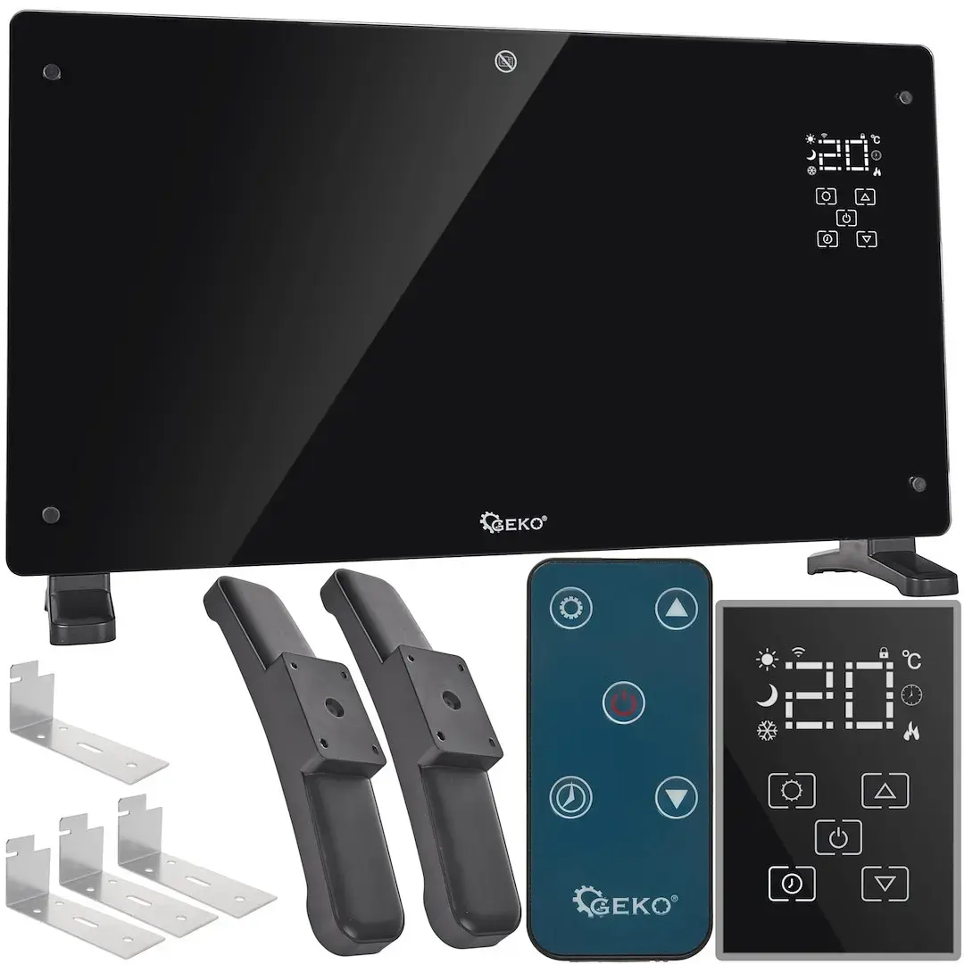 Stikla konvektora sildītājs ar LCD, tālvadības pulti un WiFi 2500W (melns)