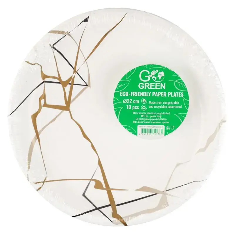 Ökoloogilised pabertaldrikud Marble Go Green Ø22cm 10 tk./ 0,11kg
