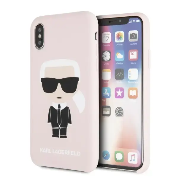 KLHCPXSLFKPI Karl Lagerfeld Iconic Bull Body Silicone Case for iPhone X|XS Pink